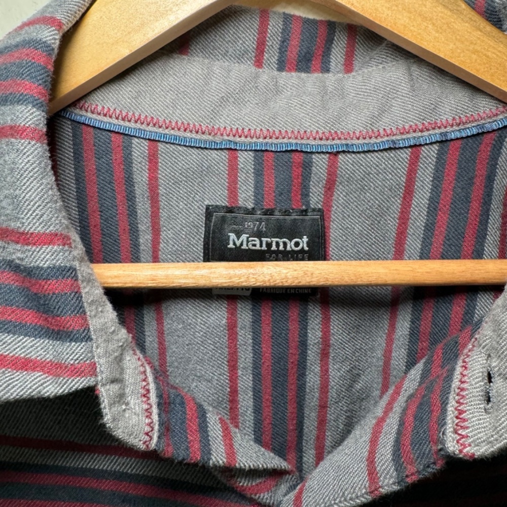 Marmot Shirt Men's Grey XXL Flannel Outdoor Hiking Casual Long Sleeve Striped - Picture 3 of 5